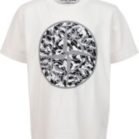 Stone island t-shirt logo camou colore bianco per ragazzo